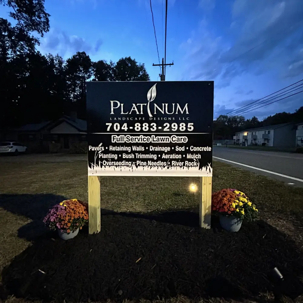 Platinum Landscape Designs yard sign in Mooresville